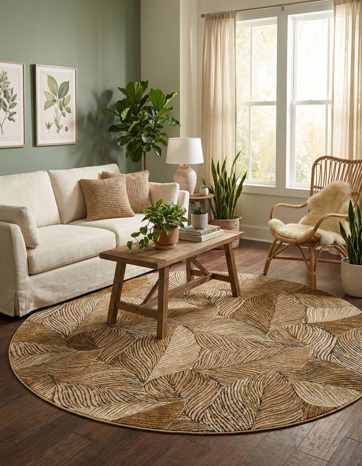 Detail image of  8' x 8'  Washable Botanical Indoor / Outdoor Round Rug