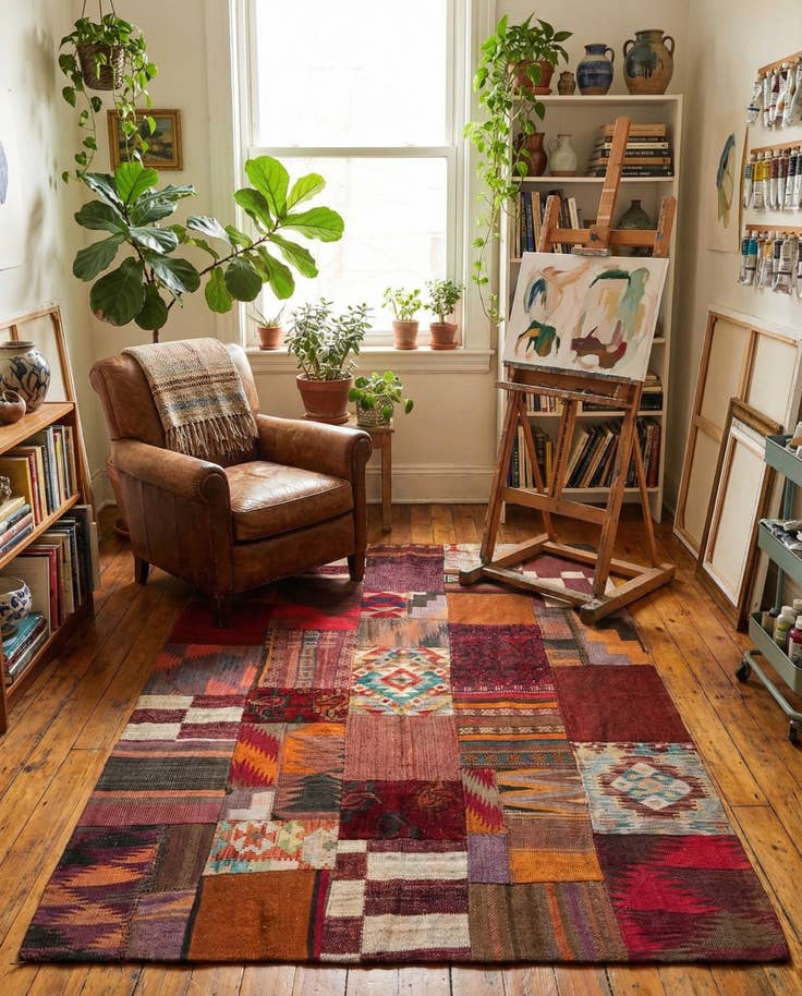 Detail image of 4' x 6' Hand Woven Kilim Patchwork Wool Rug