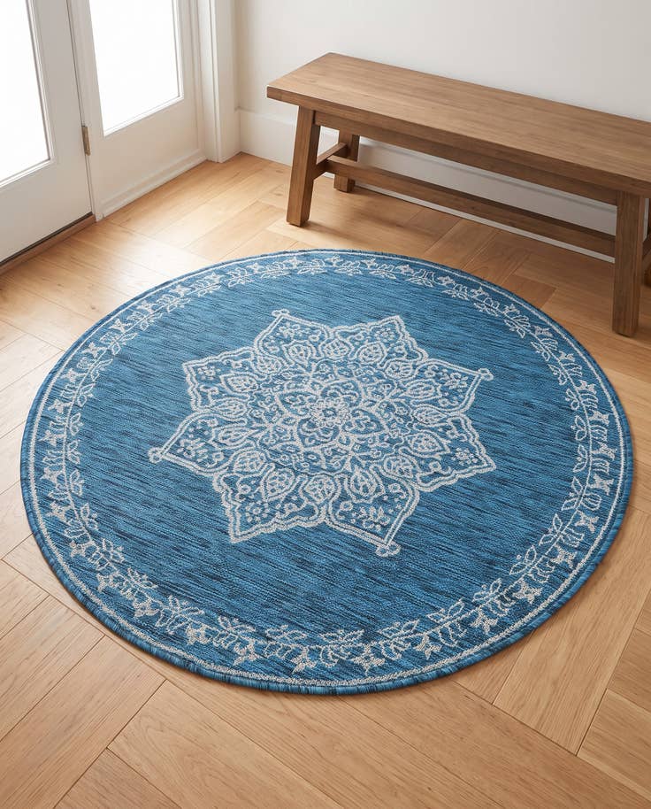 Detail image of 4' x 4' Easy-Clean Traditional Indoor / Outdoor Round Rug