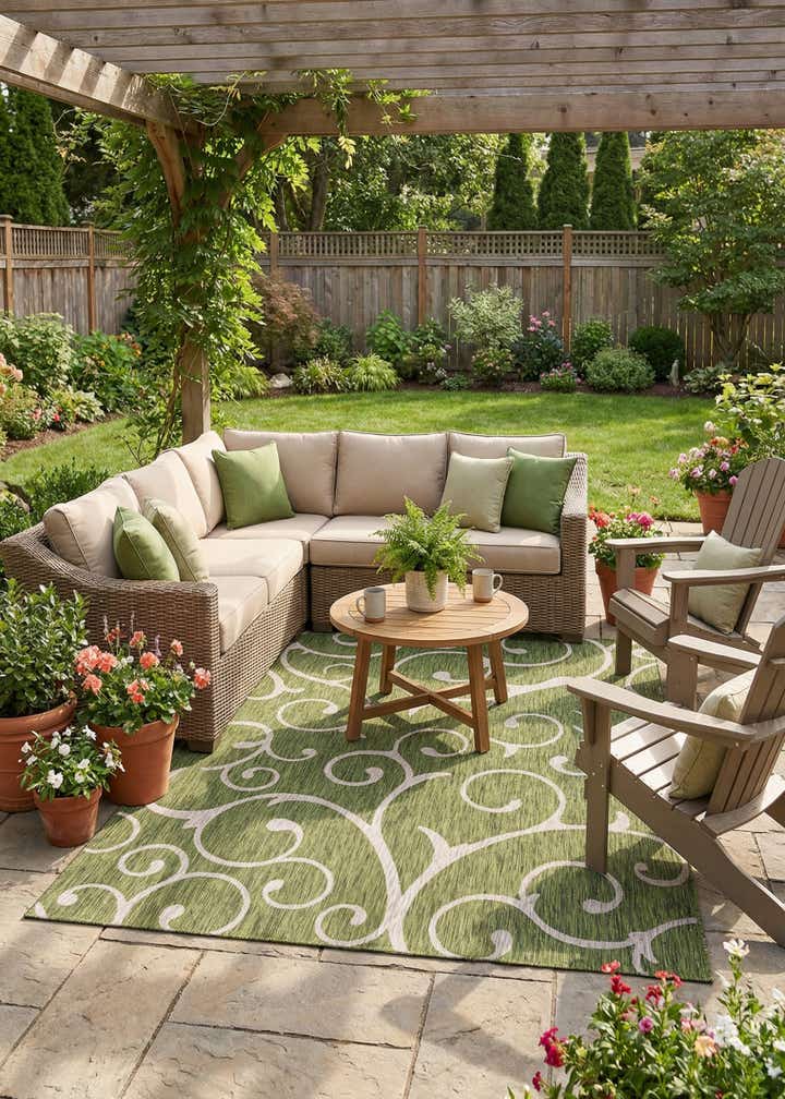 7' 10 x 11' Easy-Clean Botanical Indoor / Outdoor Rug