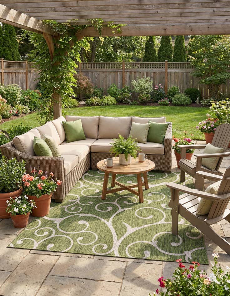 Detail image of  7' 10 x 11'  Washable Botanical Indoor / Outdoor Rug