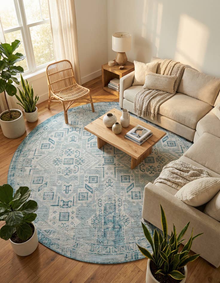 Detail image of 10' x 10' Easy-Clean Aztec Indoor / Outdoor Round Rug