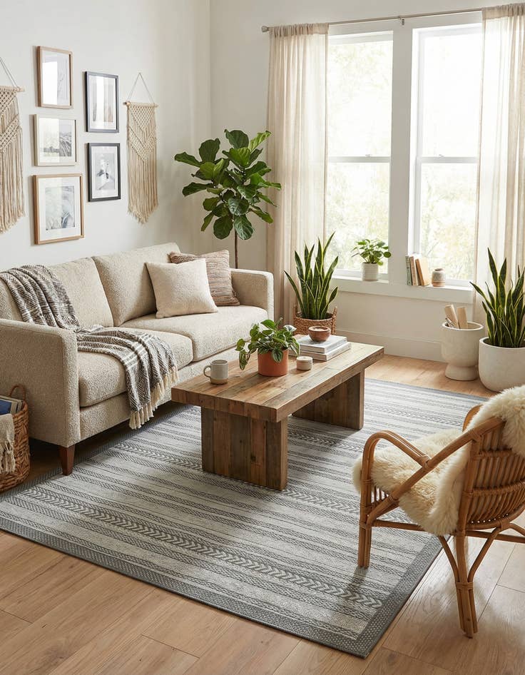 Detail image of 6' x 9'  Washable Border Indoor / Outdoor Rug