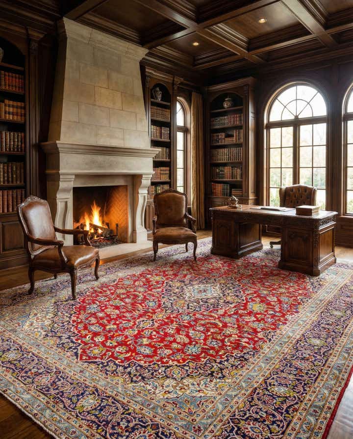 9' 8 x 13' 1 Hand Knotted Kashan Persian Wool Rug