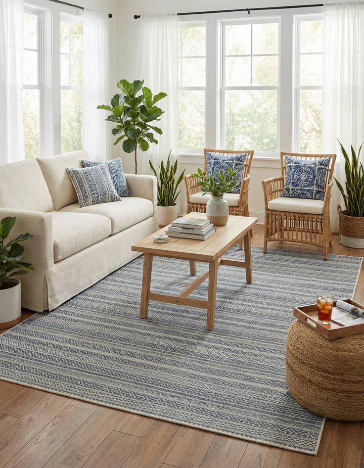 Detail image of 5' 3 x 8'  Washable Striped Indoor / Outdoor Rug