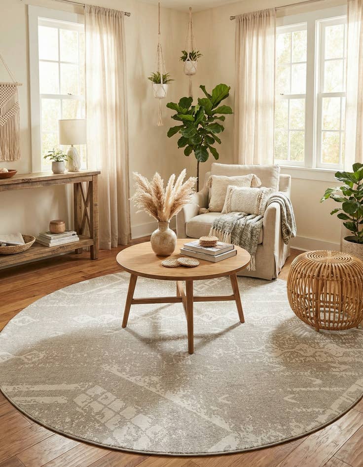 Detail image of 10' 8 x 10' 8 Easy-Clean Bohemian Indoor / Outdoor Round Rug