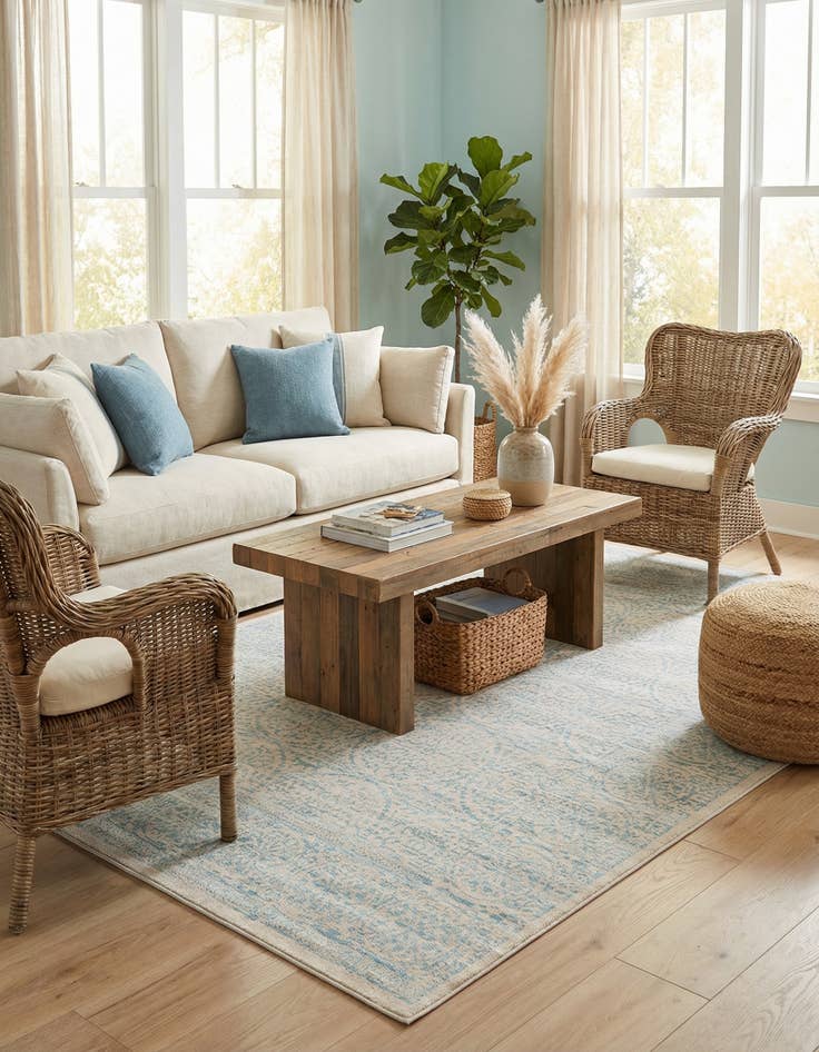 Detail image of 4' 10 x 8' Aqua Rug