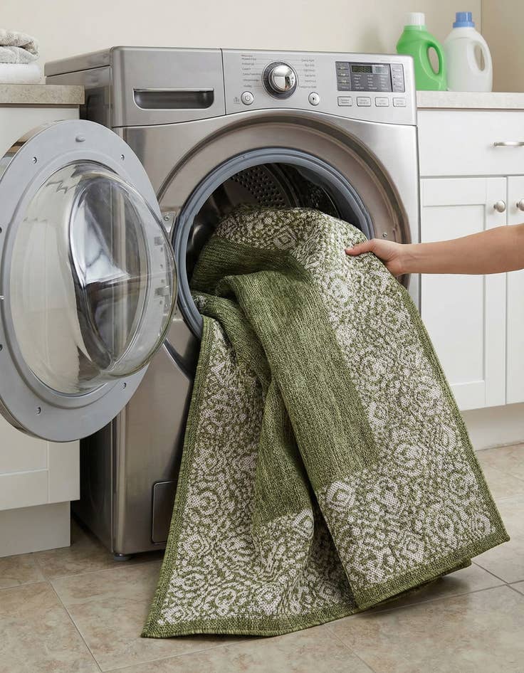 Detail image of  5' 3 x 5' 3  Washable Border Indoor / Outdoor Square Rug