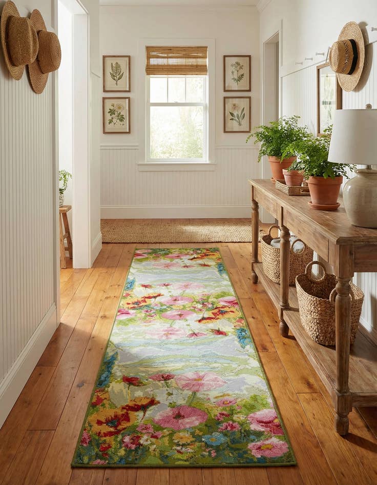 Detail image of  2' 7 x 10'  Washable Botanical Indoor / Outdoor Runner Rug