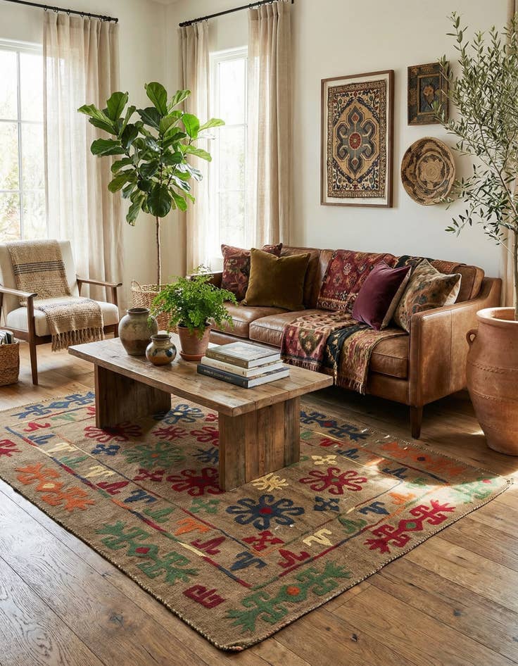Detail image of 4' 10 x 6' 4 Hand Woven Kilim Suzani Wool Rug