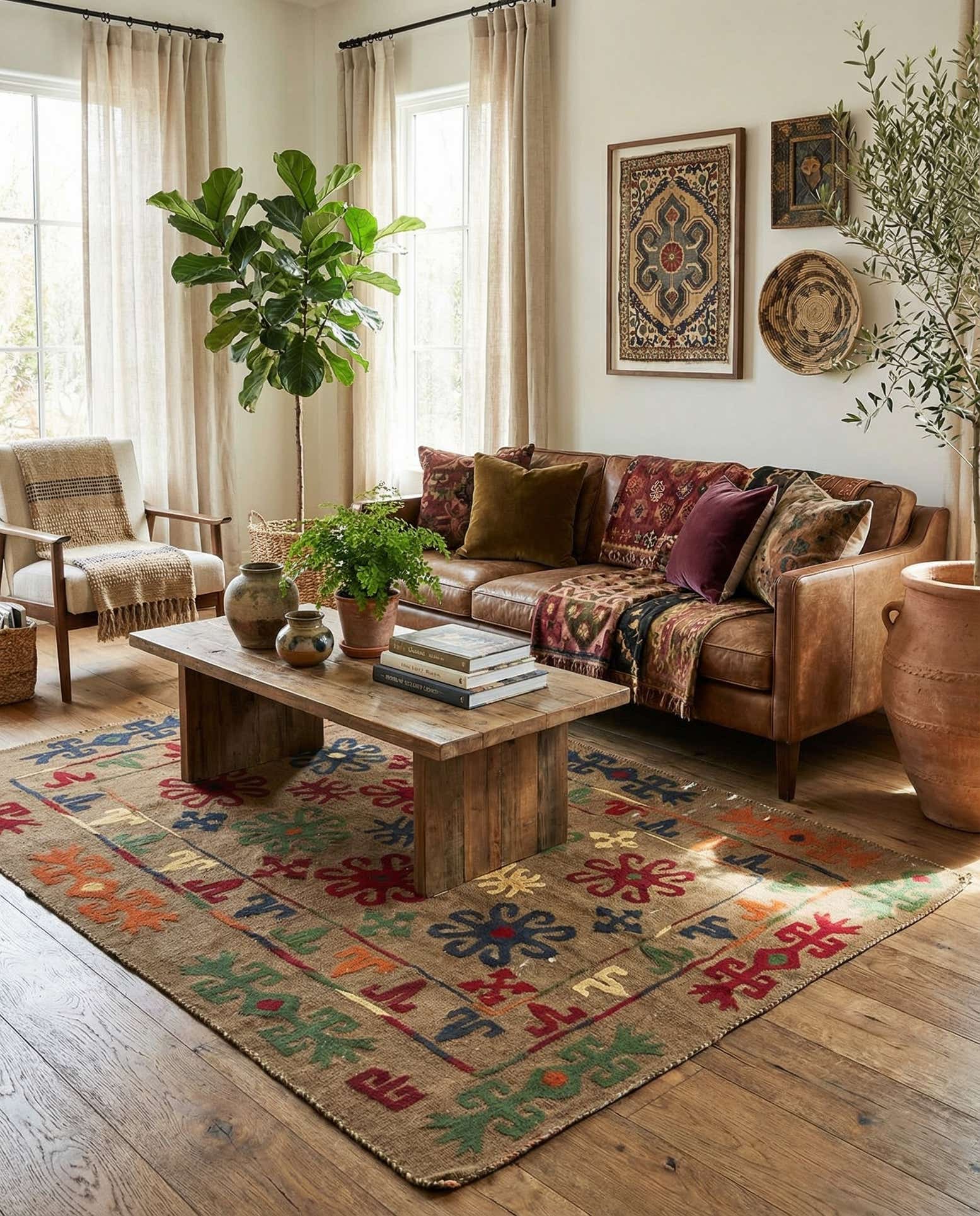 4' 10 x 6' 4 Hand Woven Kilim Suzani Wool Rug