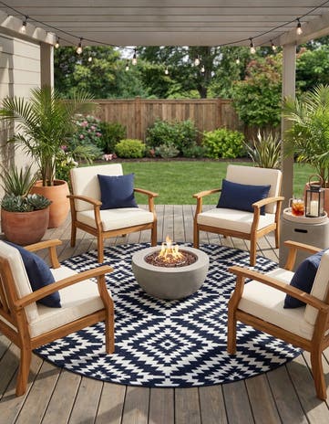 Navy Blue Easy-Clean Sabrina Soto Indoor / Outdoor Round Rug