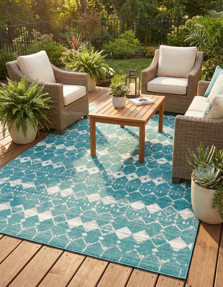 Detail image of  9' x 12'  Washable Lattice Indoor / Outdoor Rug