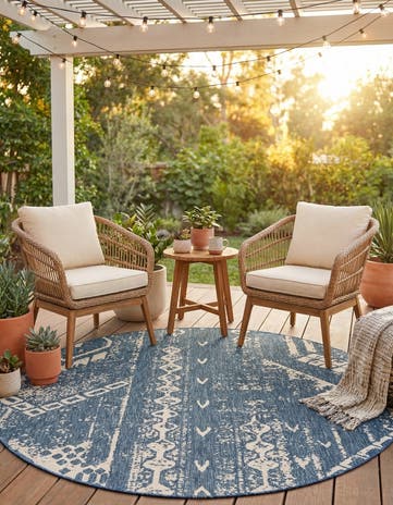 7' 10 x 7' 10 Easy-Clean Bohemian Indoor / Outdoor Round Rug