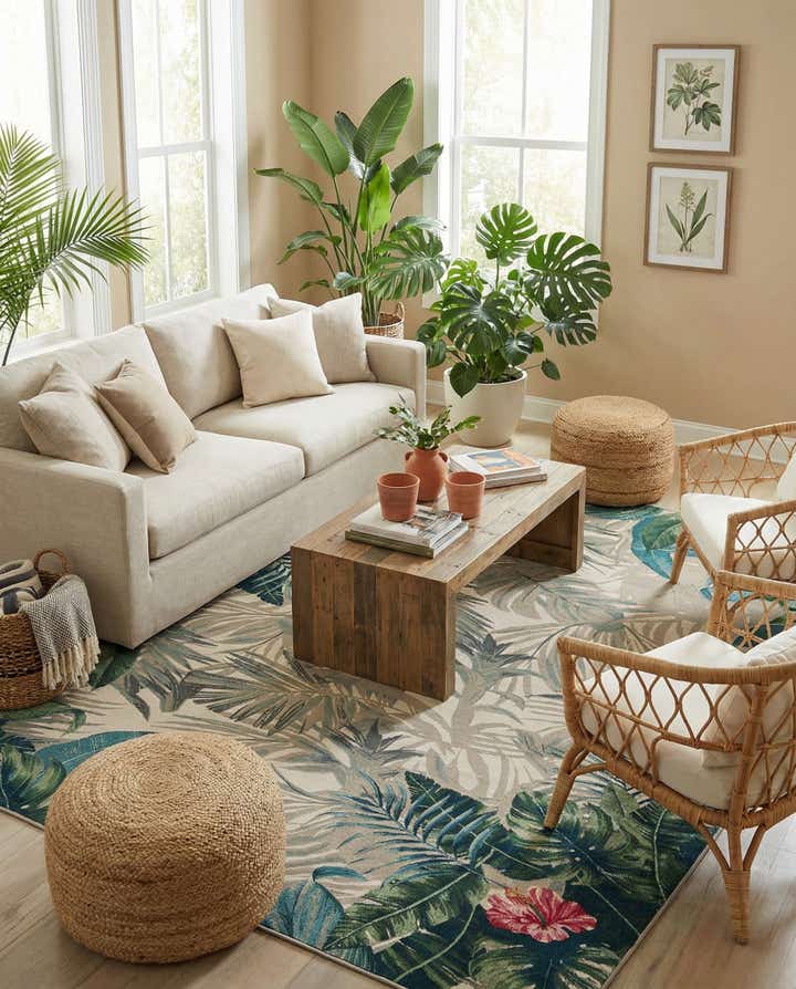 9' x 12' Easy-Clean Botanical Indoor / Outdoor Rug