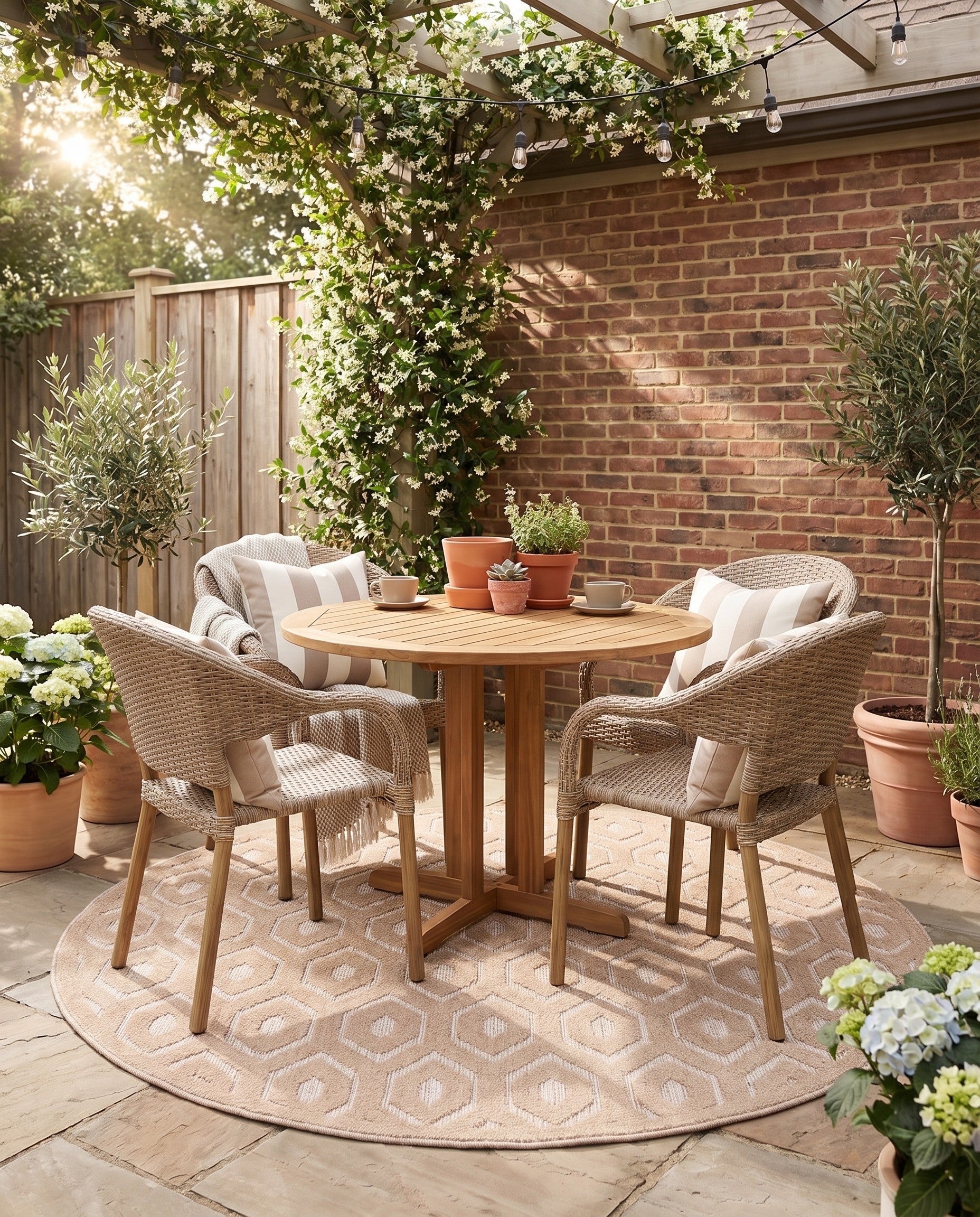 7' x 7' Easy-Clean Trellis Textured Indoor / Outdoor Round Rug