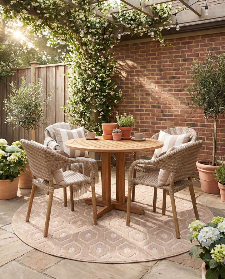7' x 7' Easy-Clean Trellis Textured Indoor / Outdoor Round Rug