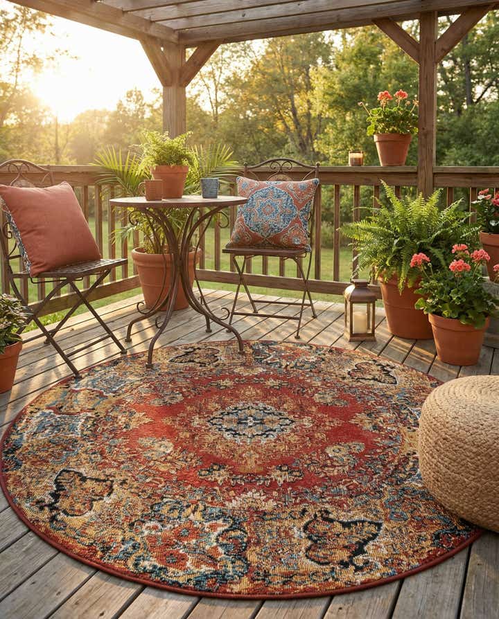 4' x 4' Easy-Clean Traditional Indoor / Outdoor Round Rug