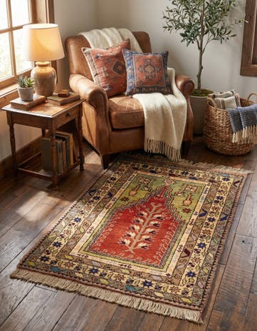 3' 4 x 4' 9 Hand Knotted Anatolian Wool Rug