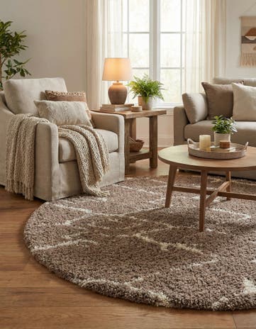 Khaki Infinity Shag Round Rug