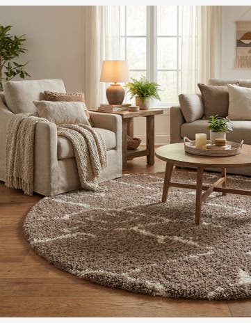 Khaki Infinity Shag Round Rug