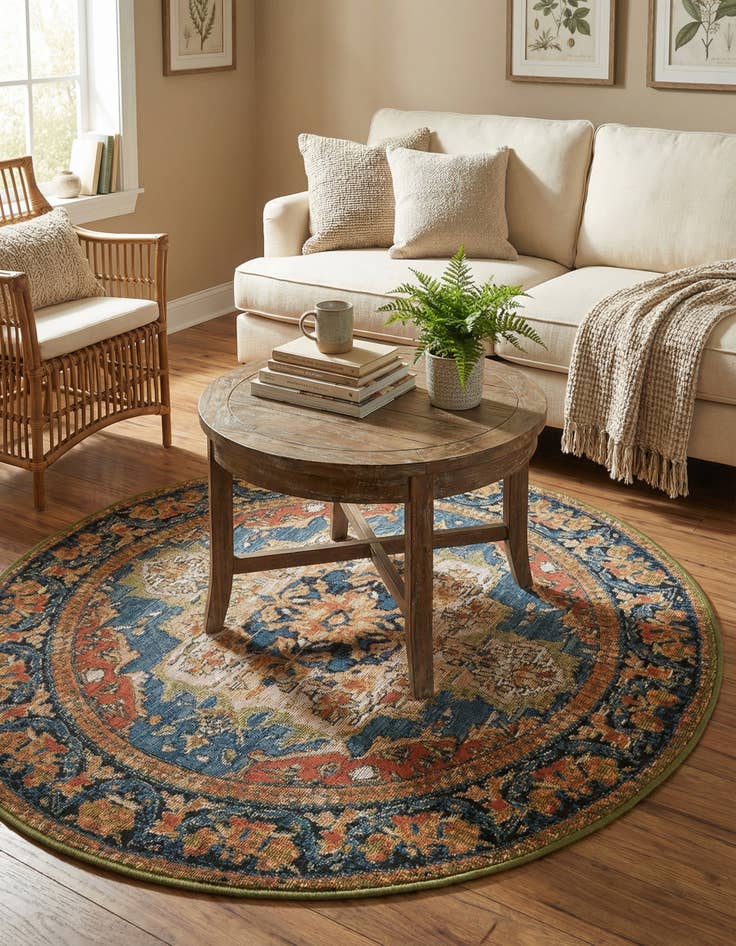 Detail image of  4' x 4'  Washable Traditional Indoor / Outdoor Round Rug