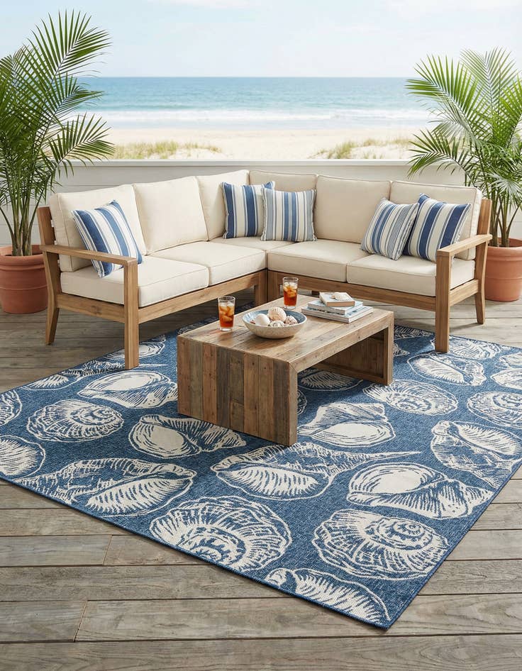 Detail image of 10' x 10'  Washable Coastal Indoor / Outdoor Square Rug