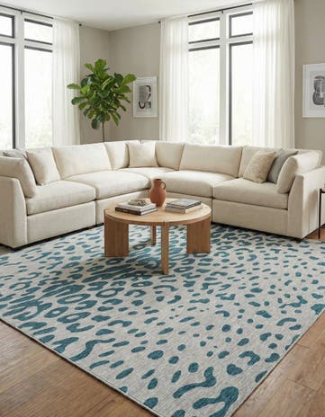 Teal Easy-Clean Safari Indoor / Outdoor Square Rug