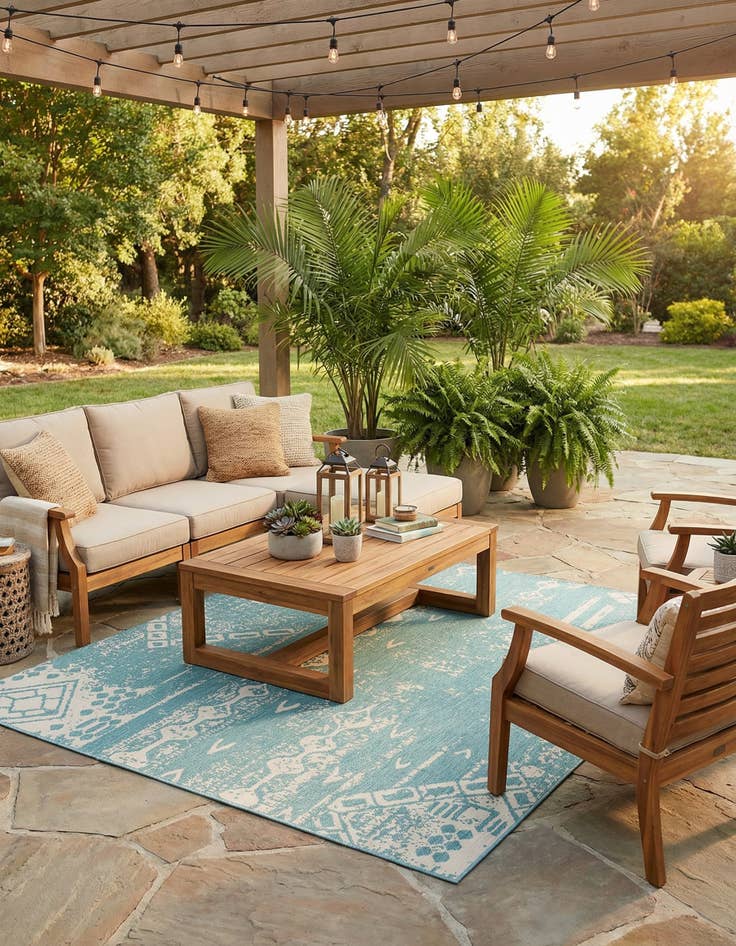 Detail image of  10' 8 x 10' 8  Washable Bohemian Indoor / Outdoor Square Rug