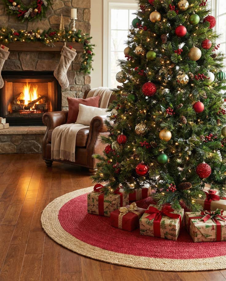 Detail image of 3' 1 x 3' 1 Hand Braided Christmas Tree Skirt