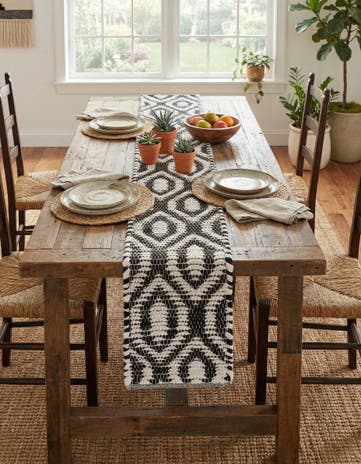 Black and White Hand Woven Chindi Jute Table Runner Rug