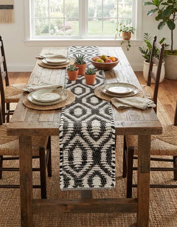 Black and White Hand Woven Chindi Jute Table Runner Rug