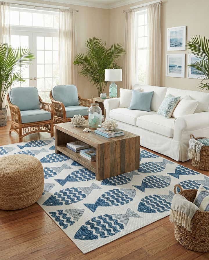 5' 3 x 8' Easy-Clean Coastal Indoor / Outdoor Rug