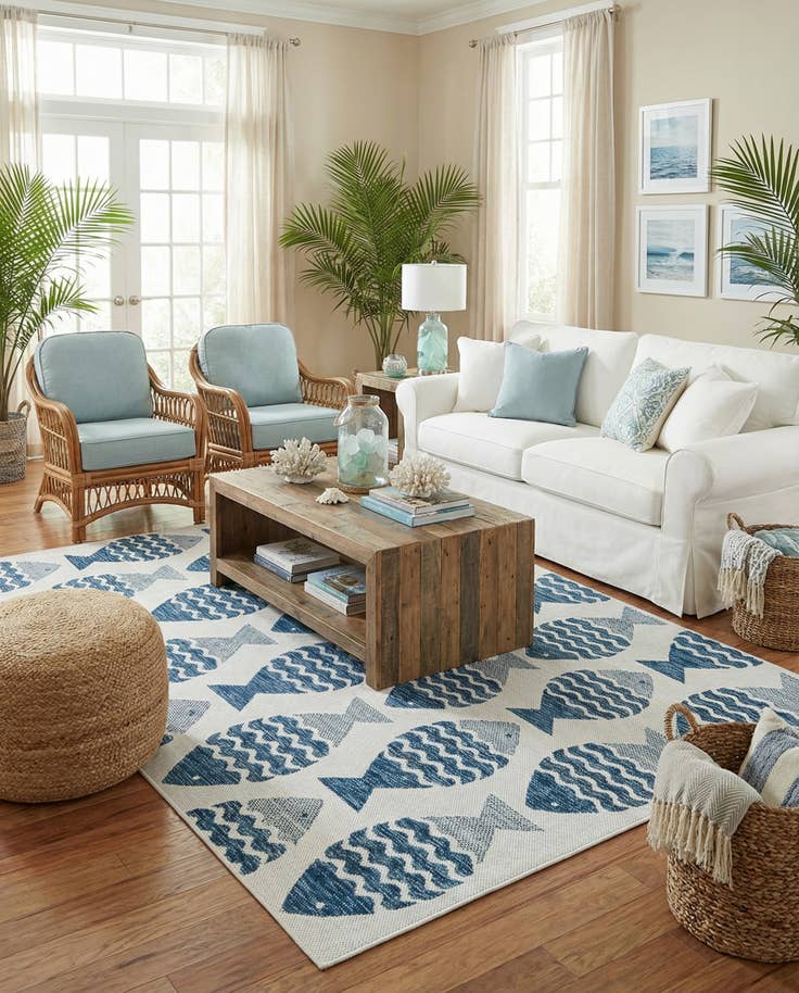 Detail image of 5' 3 x 8' Easy-Clean Coastal Indoor / Outdoor Rug