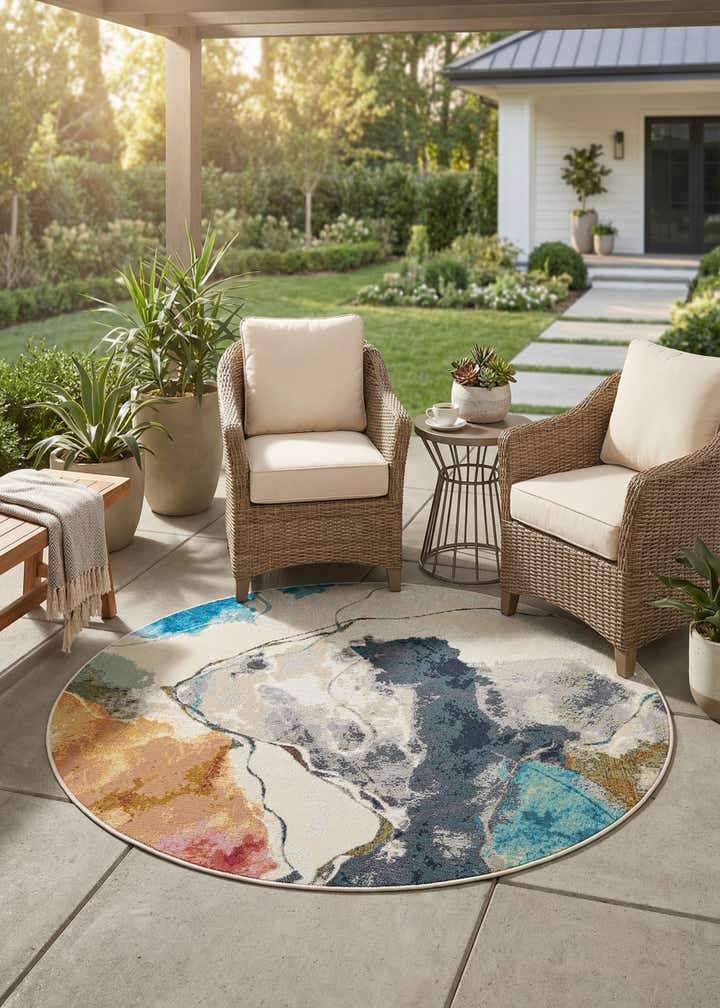 4' 1 x 4' 1 Easy-Clean Modern Indoor / Outdoor Round Rug