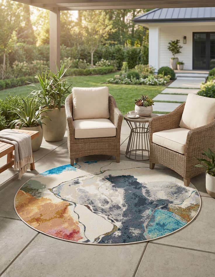 Detail image of 4' 1 x 4' 1  Washable Modern Indoor / Outdoor Round Rug