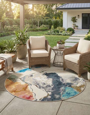 4' 1 x 4' 1 Easy-Clean Modern Indoor / Outdoor Round Rug