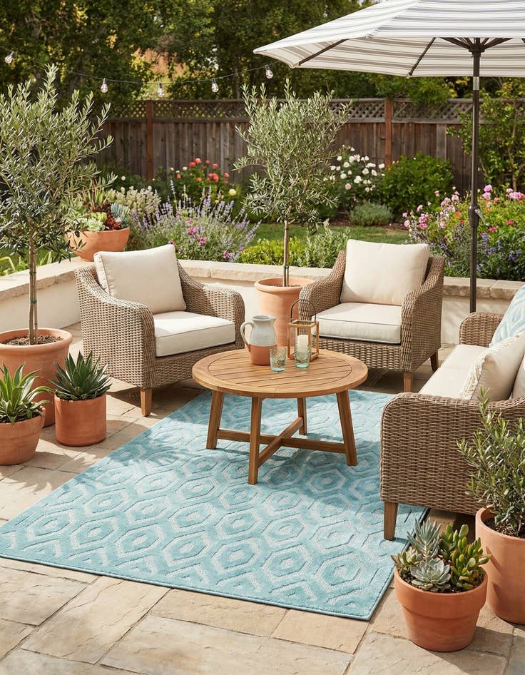 Detail image of 6' x 9'  Washable Trellis Textured Indoor / Outdoor Rug