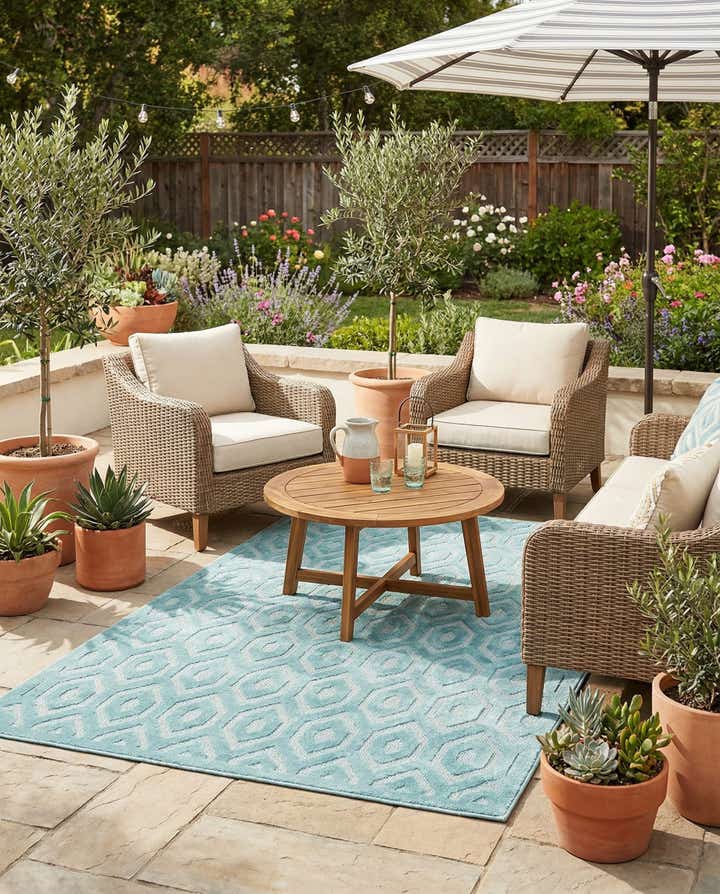 6' x 9' Easy-Clean Trellis Textured Indoor / Outdoor Rug
