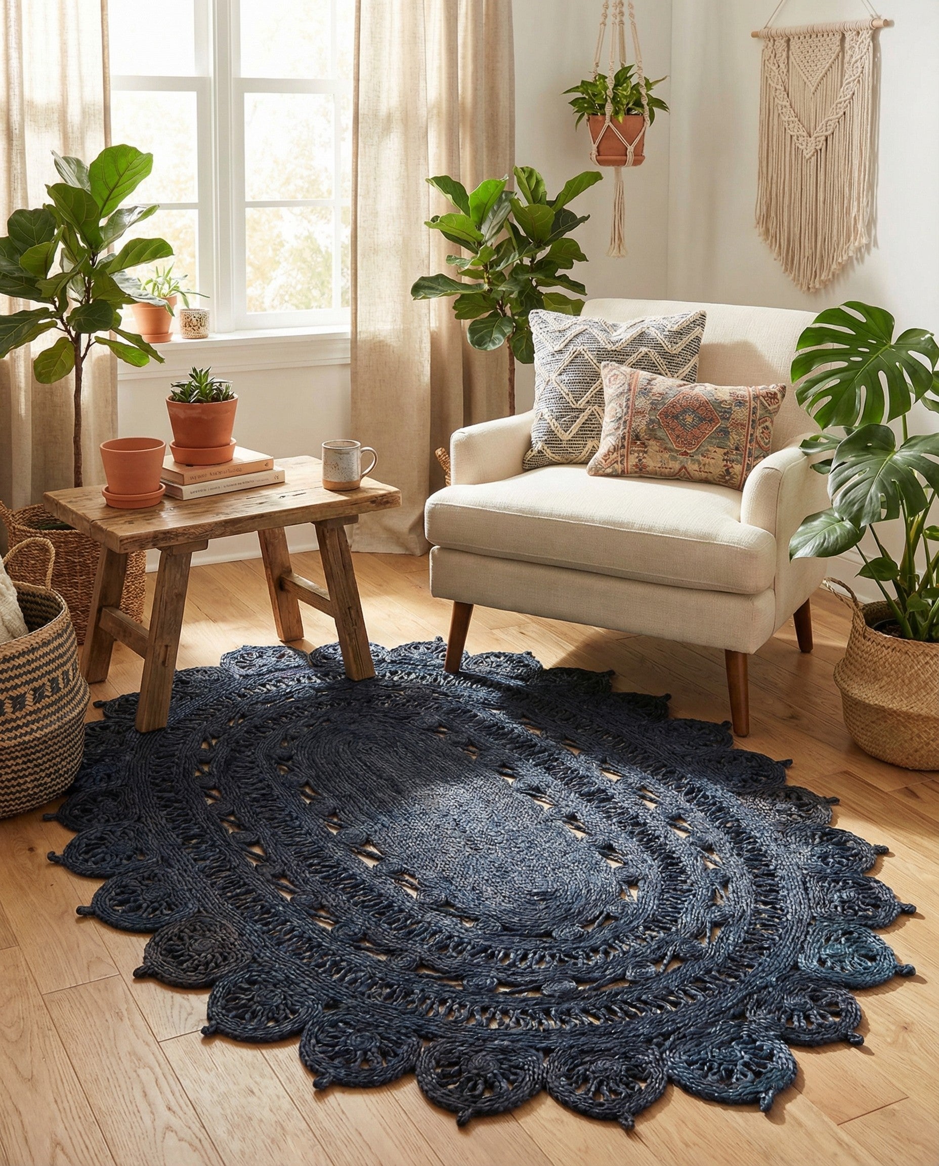  4' 1 x 6' 1  Hand Braided Jute Oval Rug