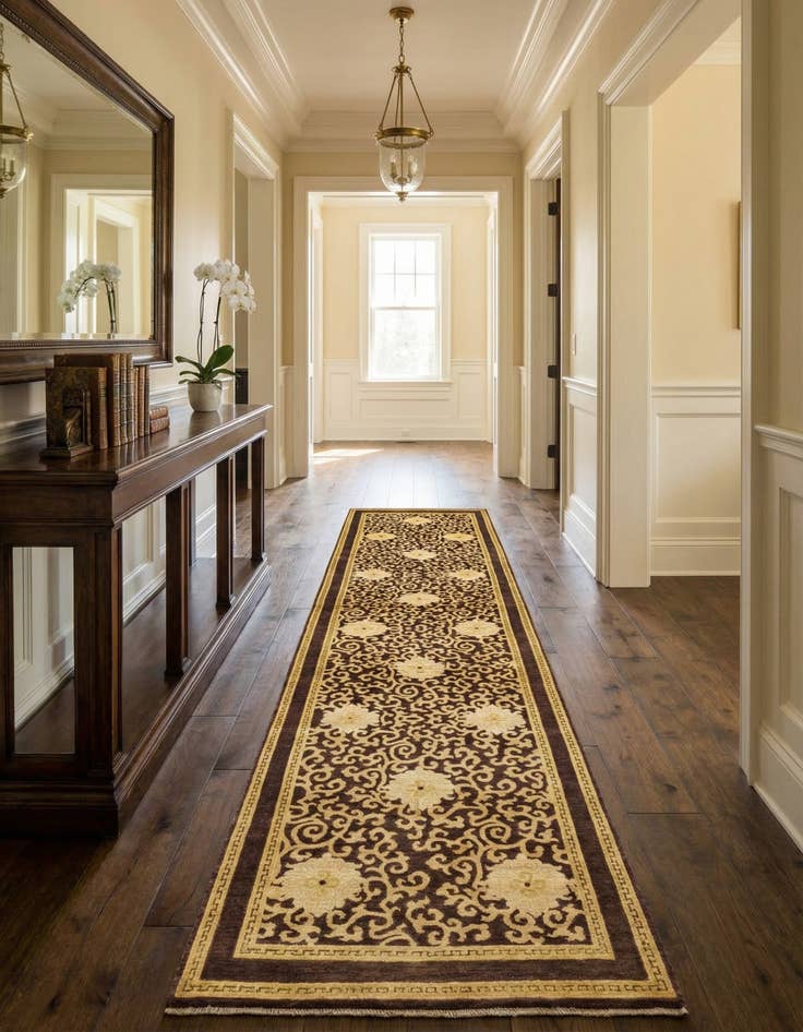 Detail image of 4' x 15'  Hand Knotted Peshawar Ziegler Runner Rug