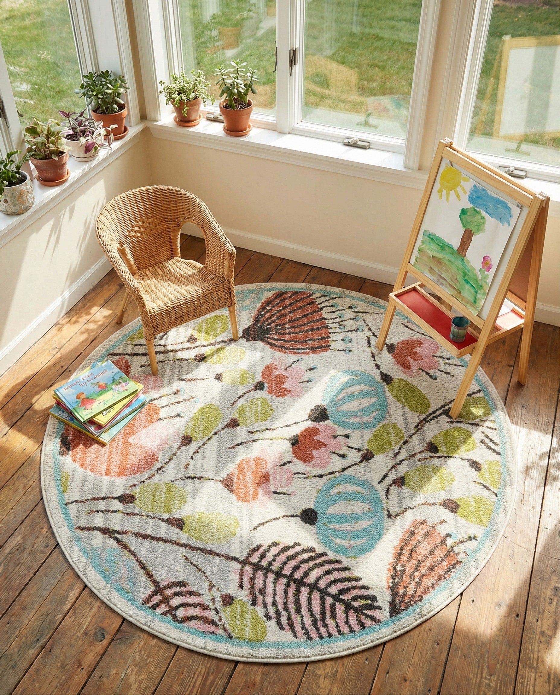 4' 1 x 4' 1 Flowers Whimsy Kids Round Rug