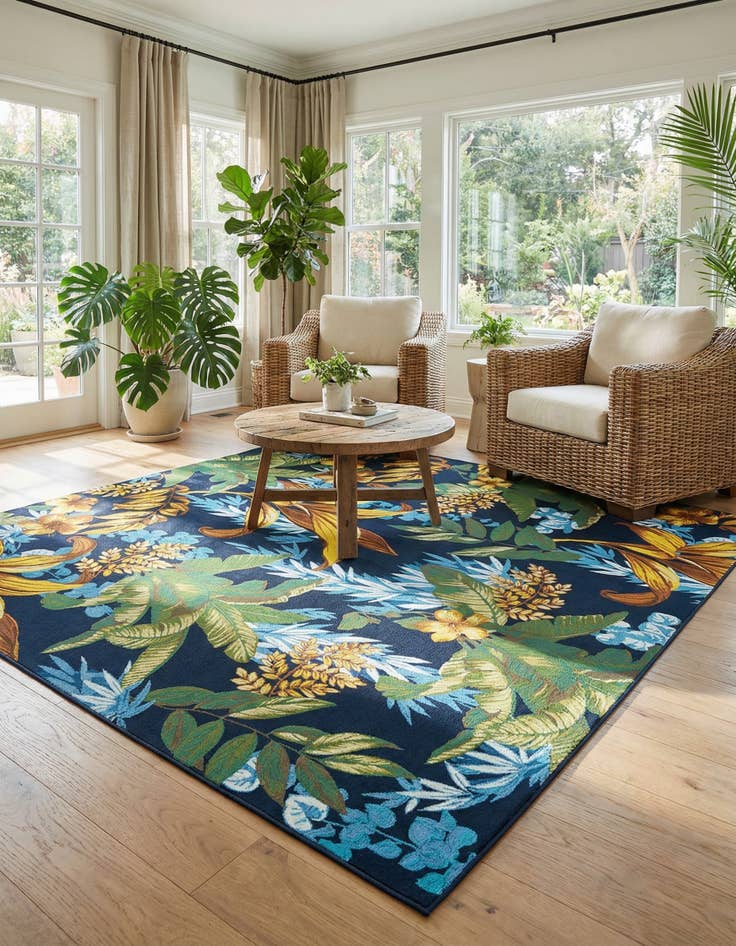 Detail image of  10' x 10'  Washable Botanical Indoor / Outdoor Square Rug