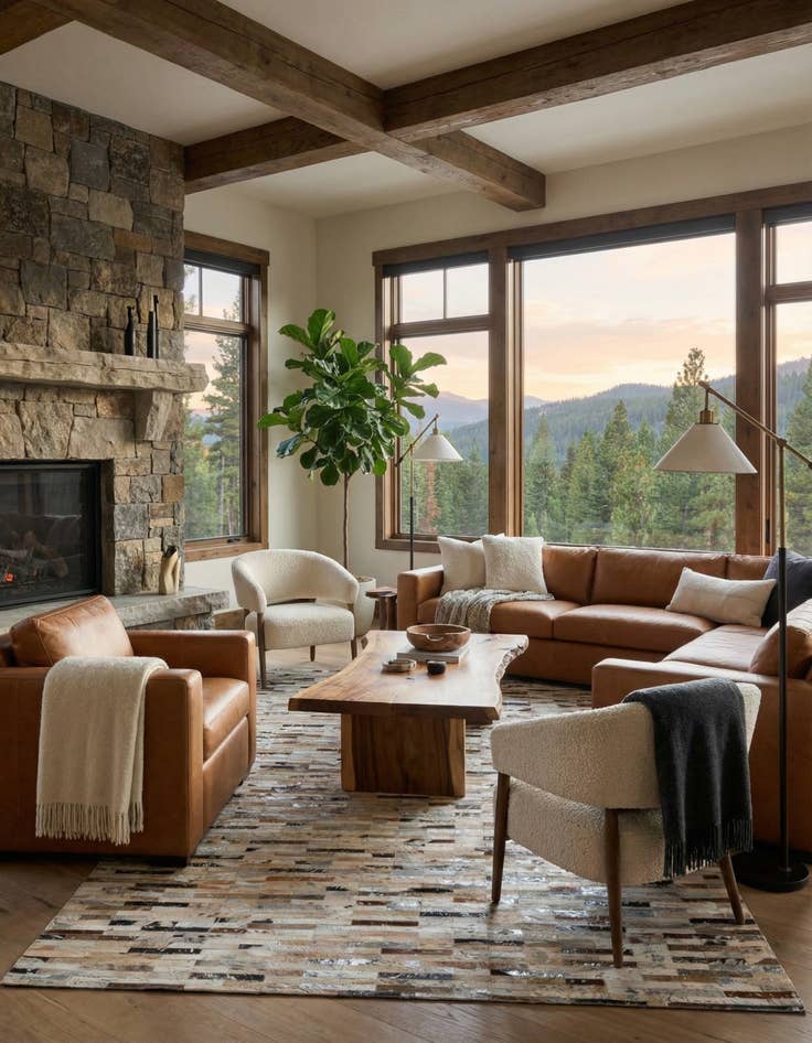 Detail image of 5' 2 x 8' 1 Cowhide Leather Rug