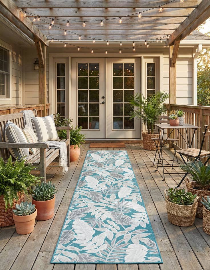 Detail image of  2' 7 x 12'  Washable Botanical Indoor / Outdoor Runner Rug