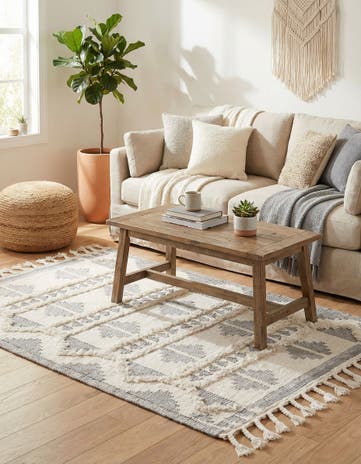 Gray and White Hand Woven Arizona Wool Rug