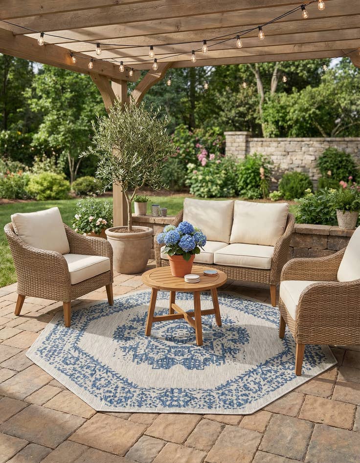 Detail image of 7' 10 x 7' 10  Washable Traditional Indoor / Outdoor Octagon Rug