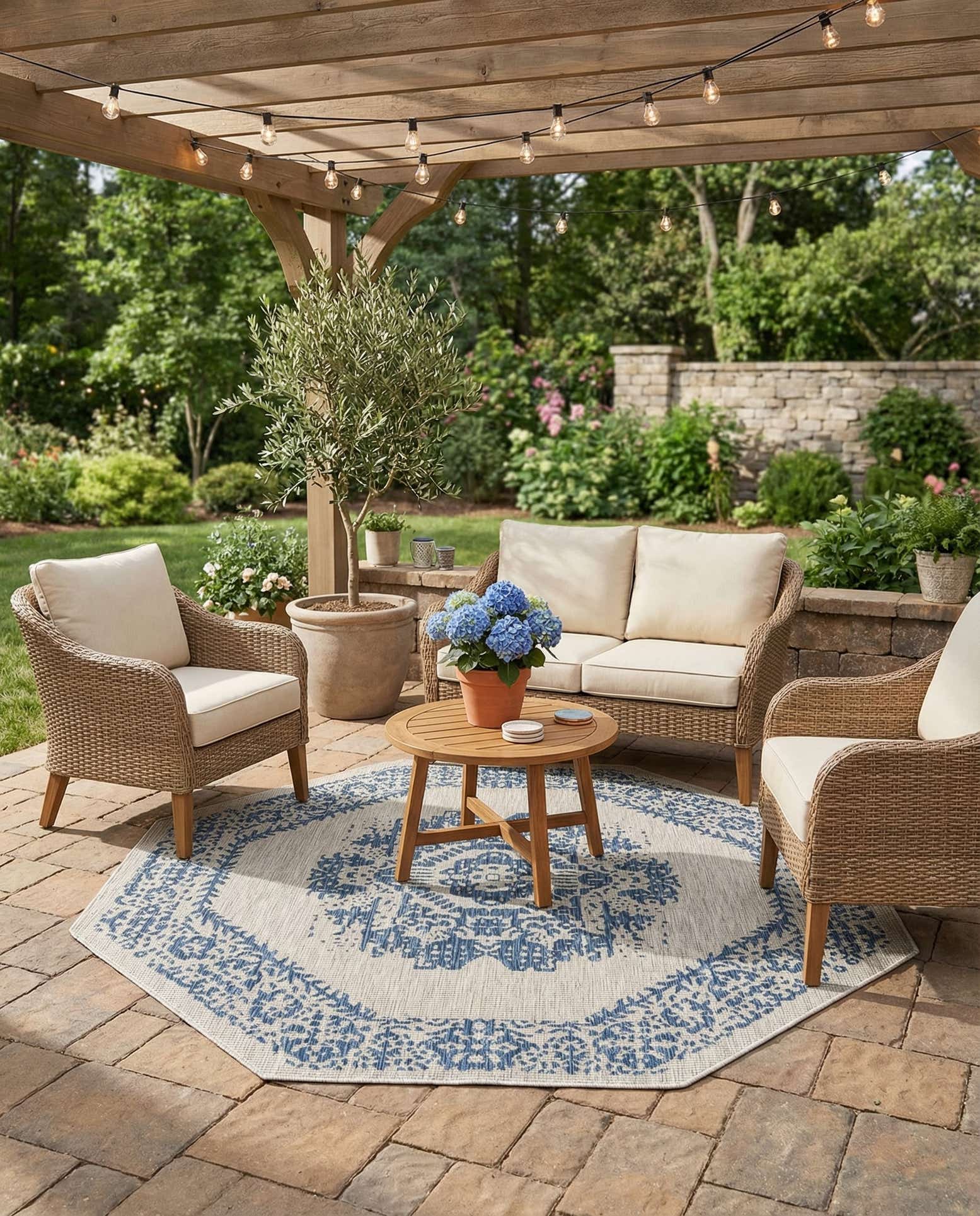 7' 10 x 7' 10 Easy-Clean Traditional Indoor / Outdoor Octagon Rug