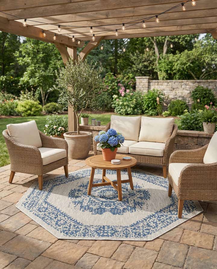 7' 10 x 7' 10 Easy-Clean Traditional Indoor / Outdoor Octagon Rug