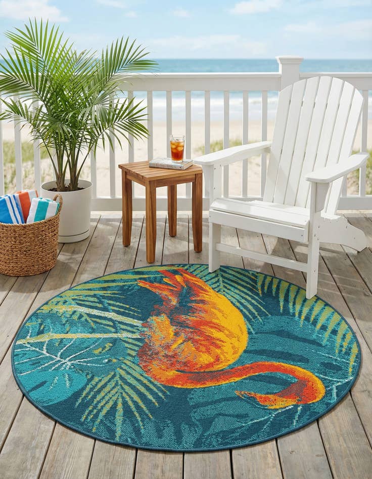 Detail image of 4' x 4'  Washable Coastal Indoor / Outdoor Round Rug